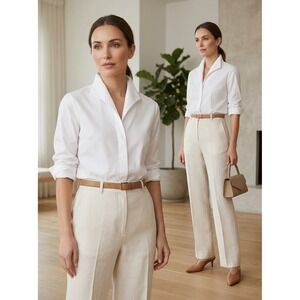 Totême Mayfair Linen Trousers Ivory Cream Straight Leg Pants Women's M
